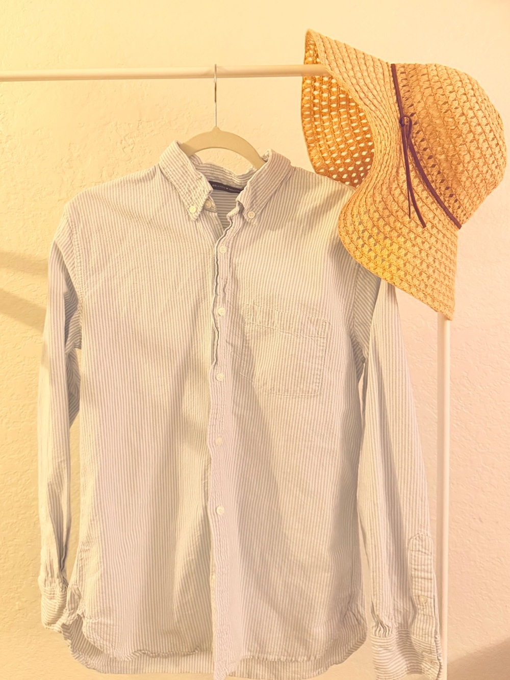 Brandy Melville Light Blue and White Striped Button-Up